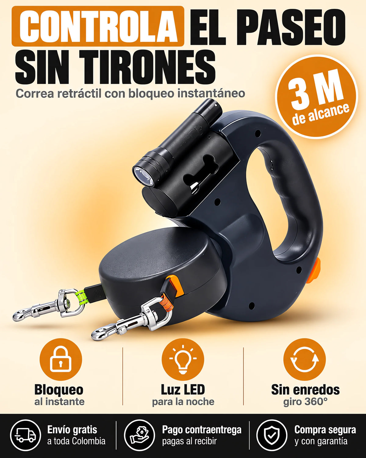 Correa Dual Retráctil Extensible mascota
