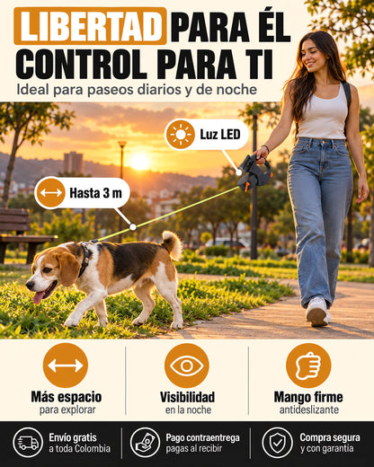 Correa Dual Retráctil Extensible mascota