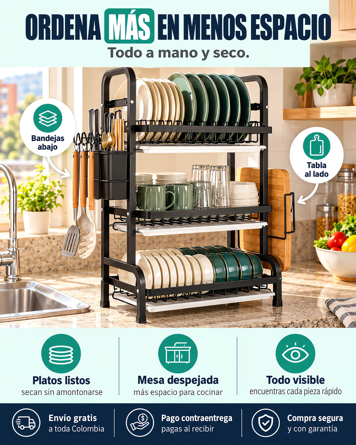 Escurridor y Organizador de Platos 3 Niveles: Mantén tu cocina organizada 🤩