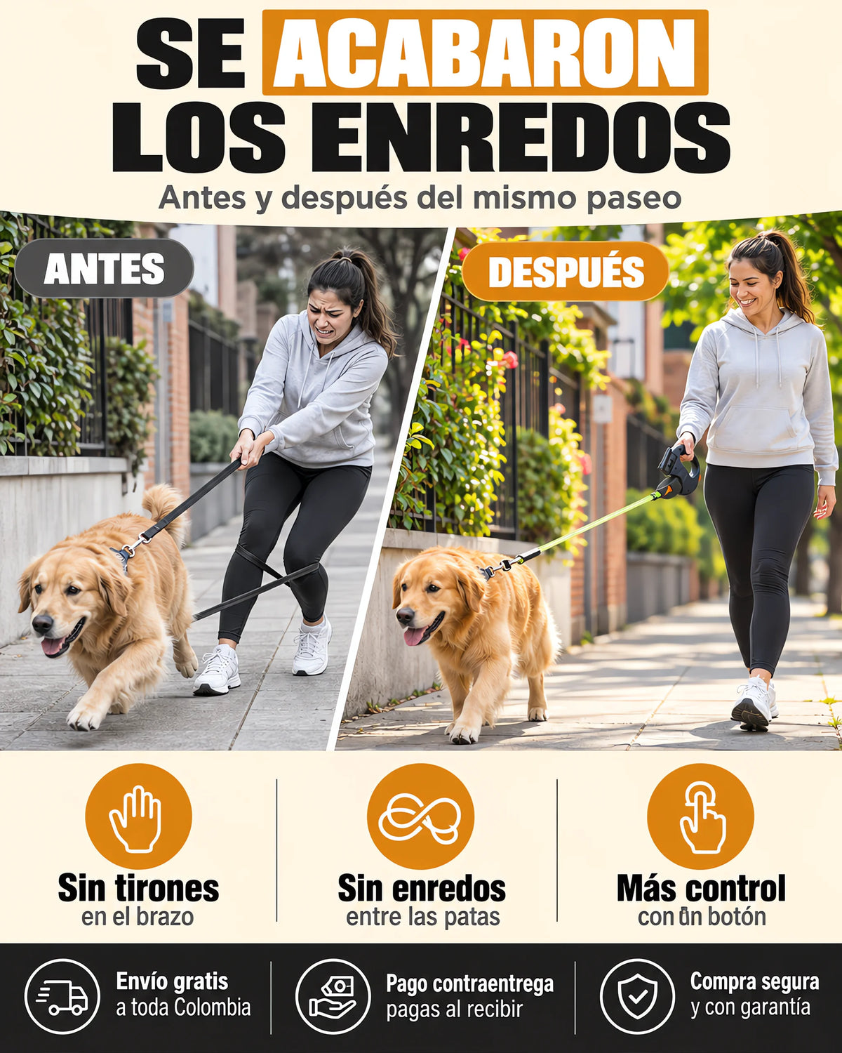 Correa Dual Retráctil Extensible mascota
