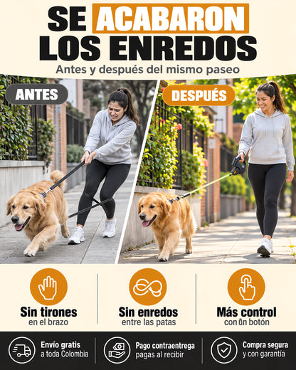 Correa Dual Retráctil Extensible mascota