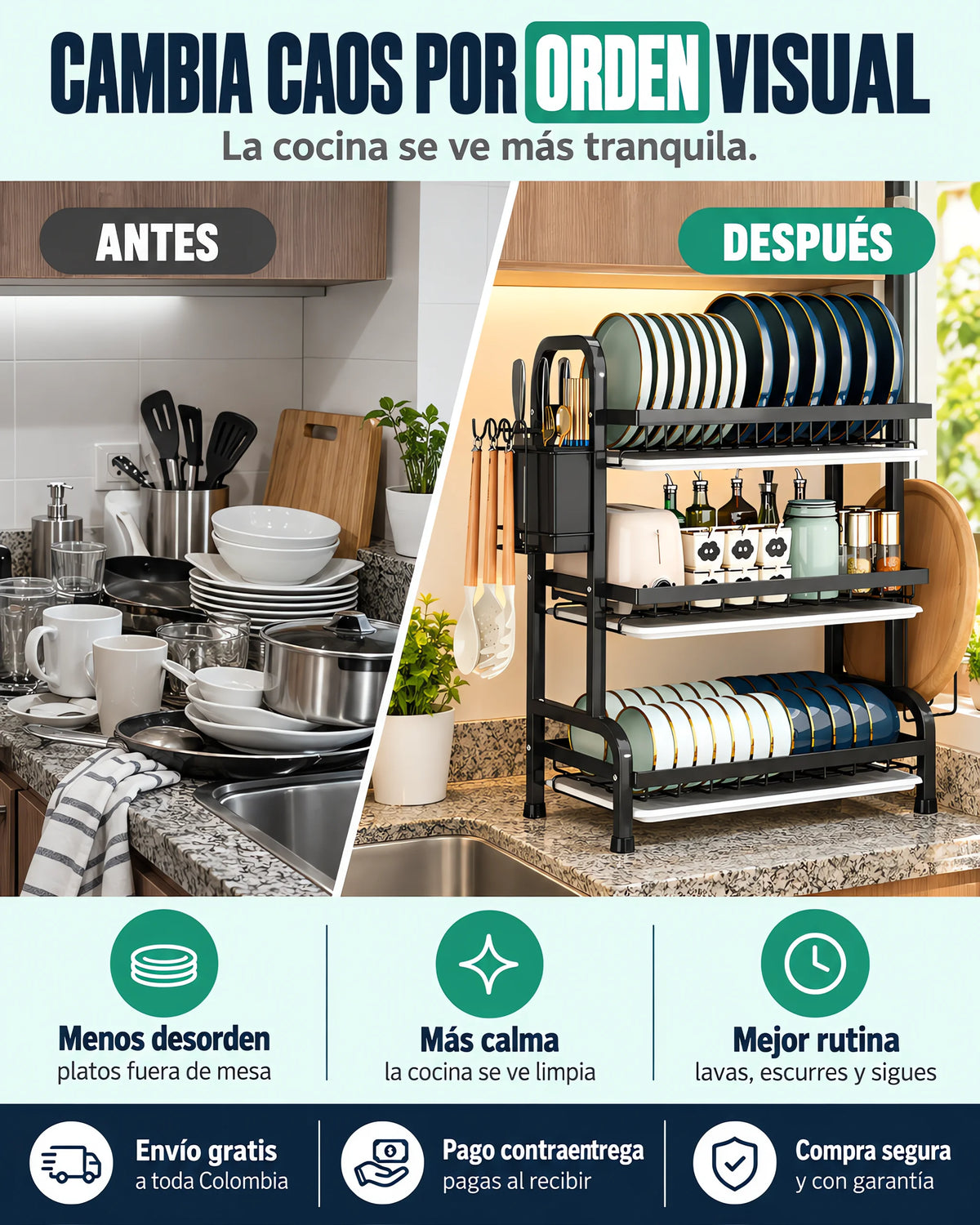 Escurridor y Organizador de Platos 3 Niveles: Mantén tu cocina organizada 🤩