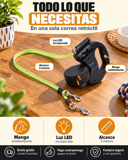 Correa Dual Retráctil Extensible mascota