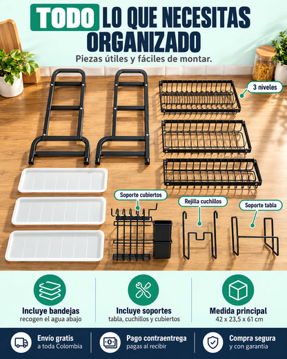 Escurridor y Organizador de Platos 3 Niveles: Mantén tu cocina organizada 🤩